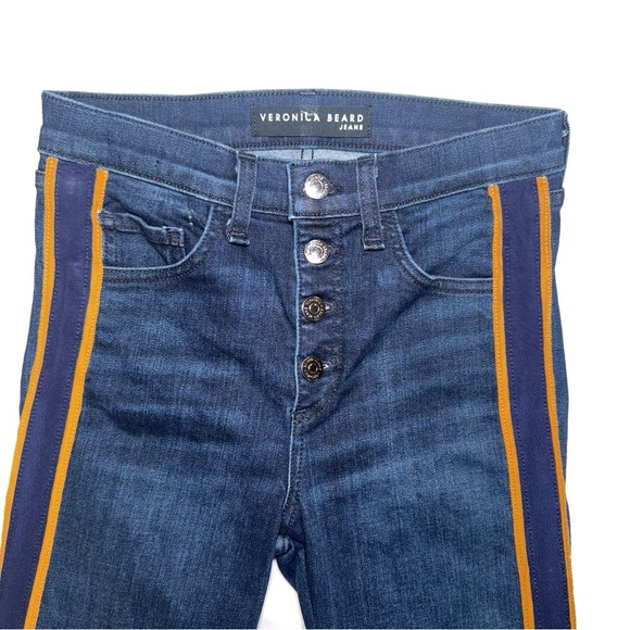 Veronica Beard Carolyn Baby Boot Cut Fray Navy/Gold Jeans Size 26 - Picture 5 of 12